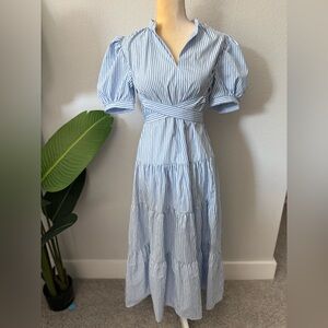 SHEIN Blue and White Striped Midi Dress